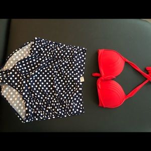 Never Worn-High Waist Bikini Set: Navy/white,  Red